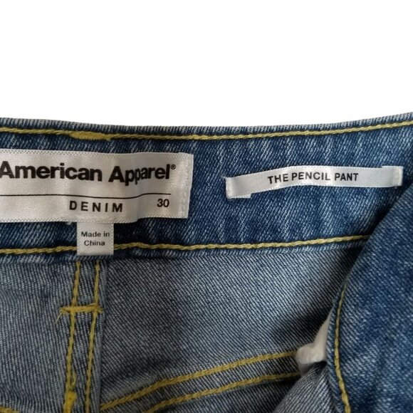 American Apparel High Waisted Tapered Jeans Medium Wash Pencil Pant 30" Inseam - Picture 8 of 9